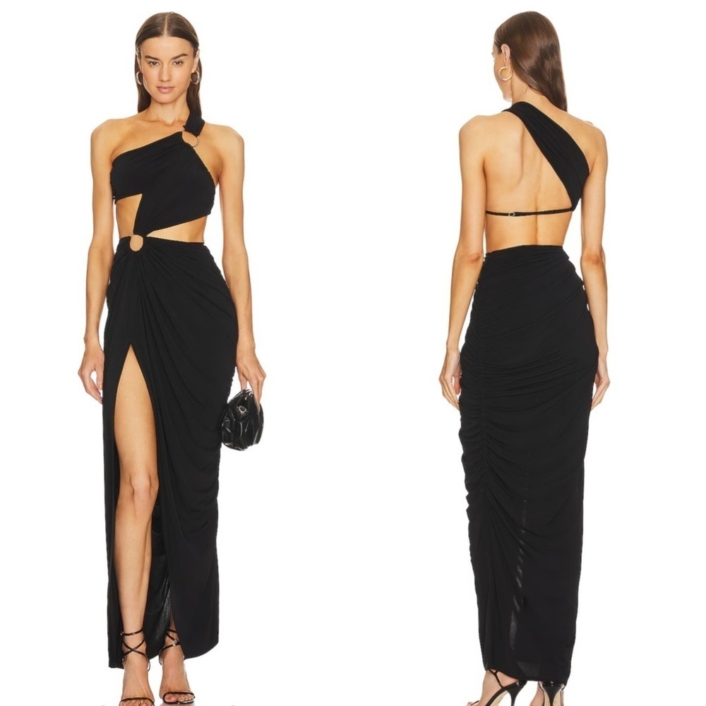 Michael Costello Black One-Shoulder Cutout Maxi Dress